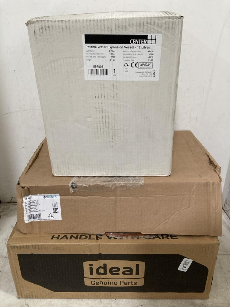 Lot 39  
            Chesterfield SR40 - Collection or Optional Delivery Available 

                
3 X ASSORTED ITEMS TO INCLUDE POTABLE WATER EXPANSION VESSEL 12L (LOCATION: A4)