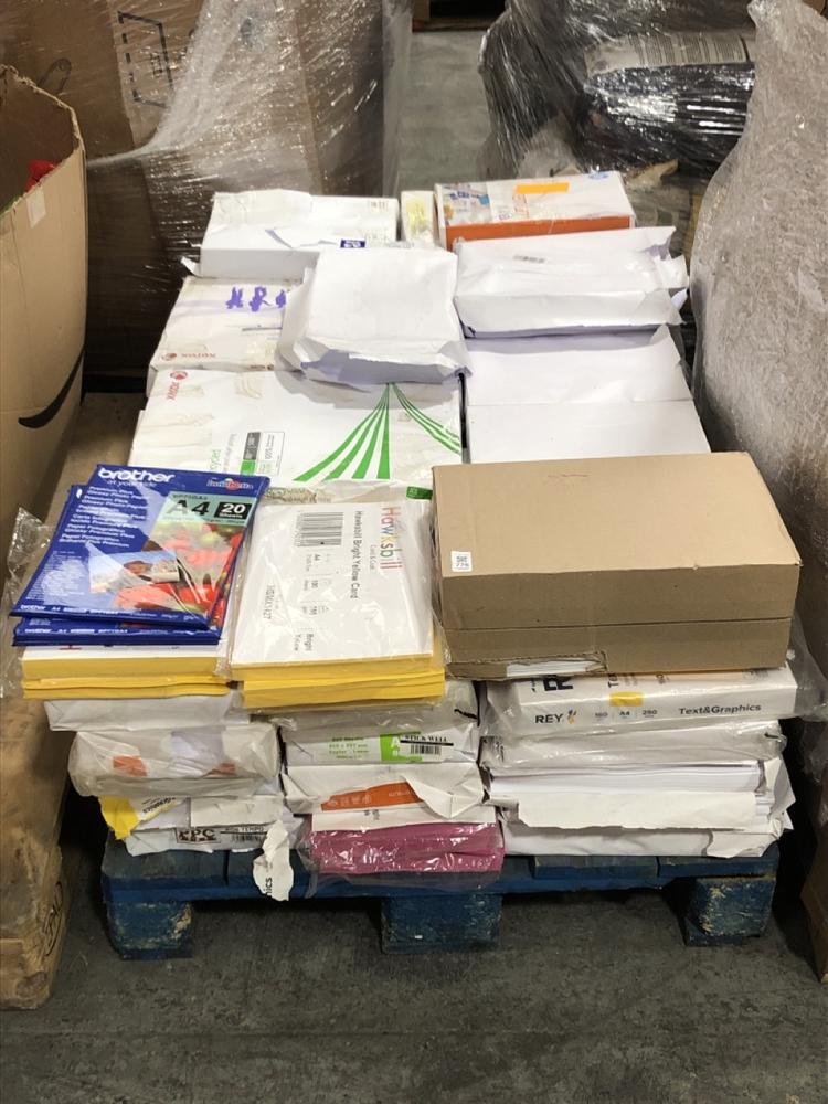 Lot 776  
            Chesterfield SR40 - Collection or Optional Delivery Available 

                
PALLET OF ASSORTED ITEMS TO INCLUDE BROTHER A4 PREMIUM GLOSSY PHOTO PAPER (LOCATI...