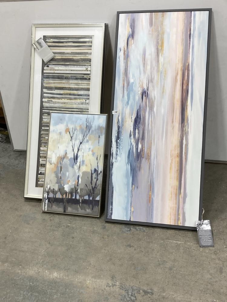 Lot 124  
            Chesterfield SR36 - Collection or Optional Delivery Available 

                
3 X ASSORTED CANVAS PICTURES TO INCLUDE 530X40X1210MM CLASSIC VINYL FRAMED ART (L...