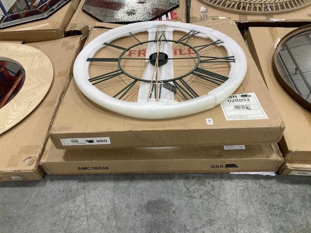 Lot 150  
            Chesterfield SR36 - Collection or Optional Delivery Available 

                
36 INCH STARBURST GRAND CLOCK TO INCLUDE SUMMER HOUSE GRAND CLOCK 32IN - ITEM NO....