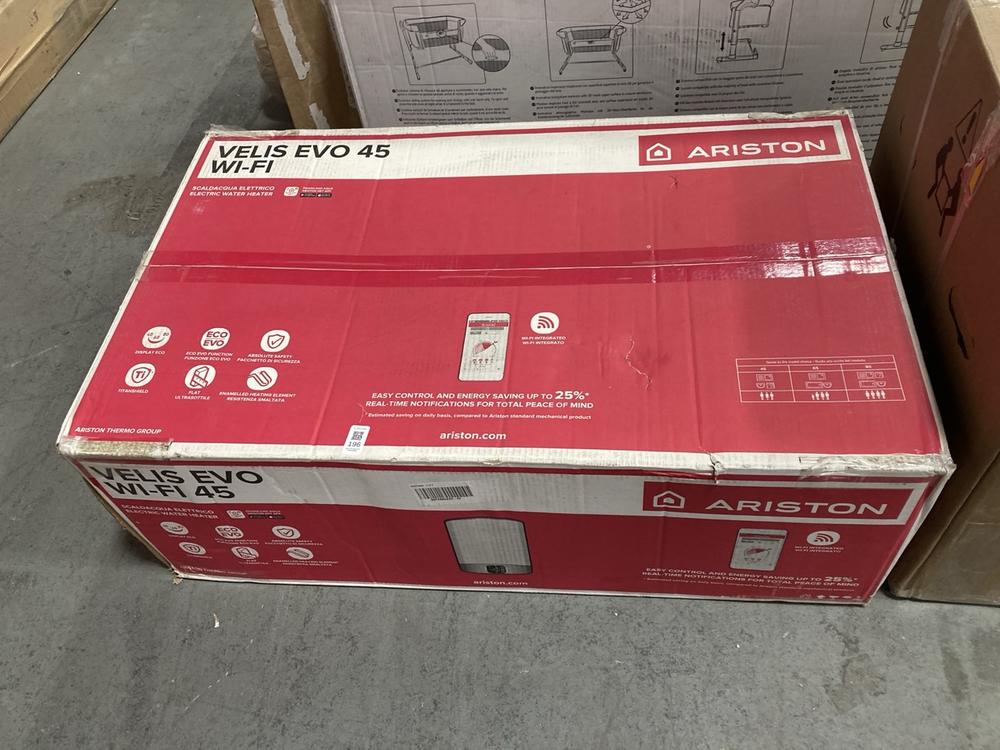 Lot 196  
            Chesterfield SR36 - Collection or Optional Delivery Available 

                
VELIS EVO WI-FI 45 ELECTRIC WATER HEATER (LOCATION: SR36 A3)