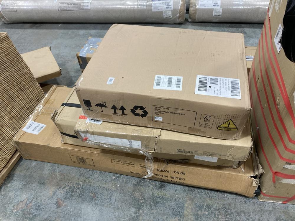 Lot 228  
            Chesterfield SR36 - Collection or Optional Delivery Available 

                
4 X ASSORTED ITEMS TO INCLUDE ENNA 2 DRAWER BEDSIDE CHEST IN GREY OAK (LOCATION: ...