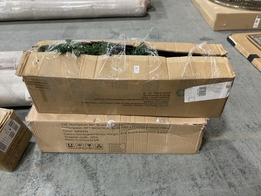 Lot 233  
            Chesterfield SR36 - Collection or Optional Delivery Available 

                
6FT MONTANA PRE LIT CHRISTMAS TREE TO INCLUDE 6FT BELVEDERE PRE LIT TREE (LOCATIO...