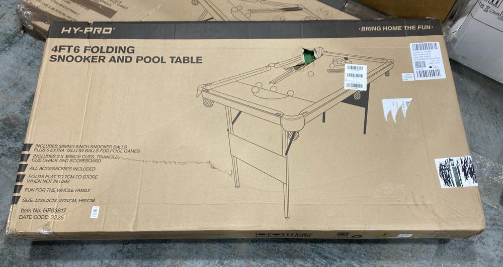 Lot 237  
            Chesterfield SR36 - Collection or Optional Delivery Available 

                
HYPRO 4 FT 6 FOLDING SNOOKER AND POOL TABLE (LOCATION: SR36 A3)