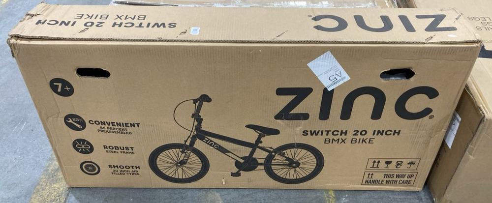 Lot 259  
            Chesterfield SR36 - Collection or Optional Delivery Available 

                
ZINC SWITCH 20 INCH BMX BIKE IN BLACK / BLUE - ORIGINAL RRP £150 (LOCATION: SR36 A2)