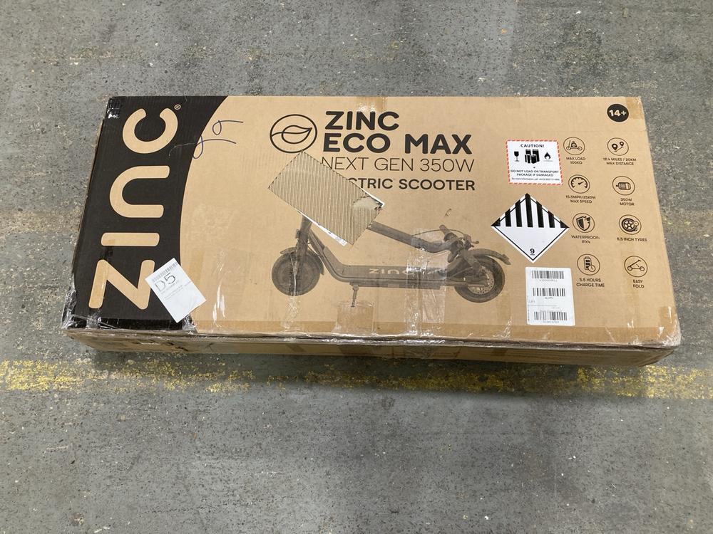 Lot 286  
            Chesterfield SR36 - Collection 

                
ZINC ECO MAX NEXT GEN 350W ELECTRIC SCOOTER IN BLACK - ORIGINAL RRP £500 (COLLECT...