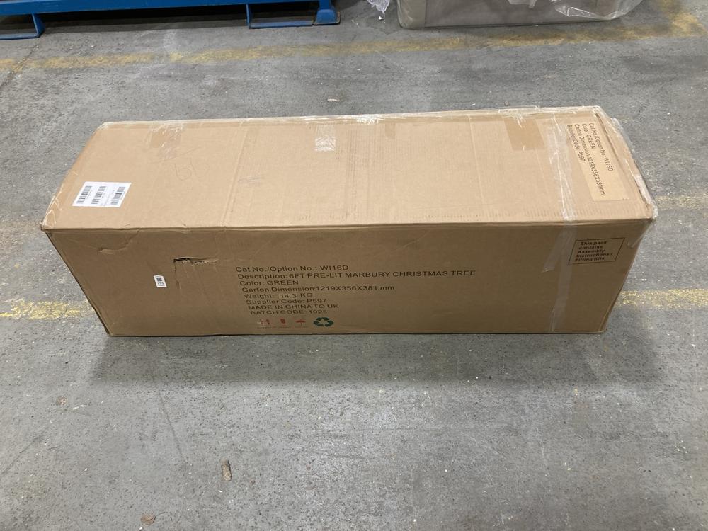 Lot 291  
            Chesterfield SR36 - Collection or Optional Delivery Available 

                
6FT PRE LIT MARBURY CHRISTMAS TREE IN GREEN - ORIGINAL RRP £220 (LOCATION: SR36 A...