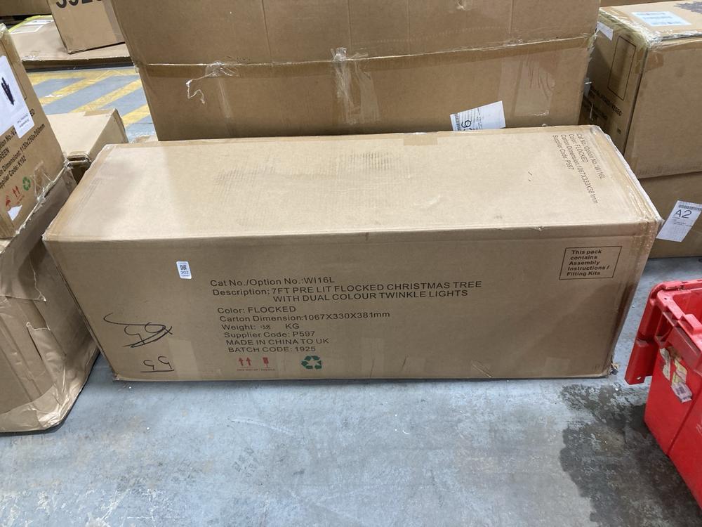 Lot 302  
            Chesterfield SR36 - Collection or Optional Delivery Available 

                
7FT PRE LIT CHRISTMAS TREE WITH DUAL COLOUR TWINKLE LIGHTS IN FLOCKED - ORIGINAL ...