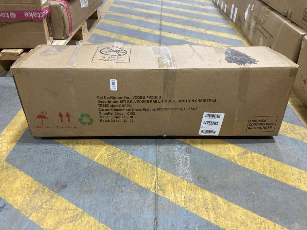 Lot 309  
            Chesterfield SR36 - Collection or Optional Delivery Available 

                
6FT BELVEDERE PRE LIT MULTI FUNCTION CHRISTMAS TREE IN GREEN (LOCATION: SR36 A2) ...