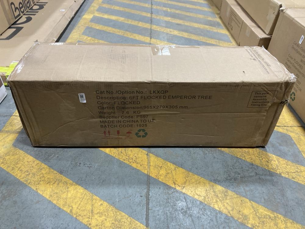 Lot 312  
            Chesterfield SR36 - Collection or Optional Delivery Available 

                
6FT FLOCKED EMPEROR TREE - ORIGINAL RRP £100 (LOCATION: SR36 A2) (LKXQP)