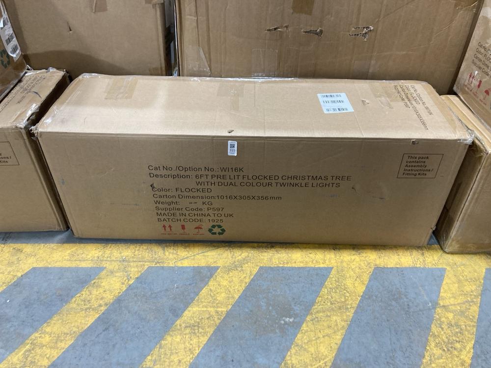 Lot 315  
            Chesterfield SR36 - Collection or Optional Delivery Available 

                
6FT PRE LIT FLOCKED CHRISTMAS TREE WITH DUAL COLOUR TWINKLE LIGHTS (LOCATION: SR3...