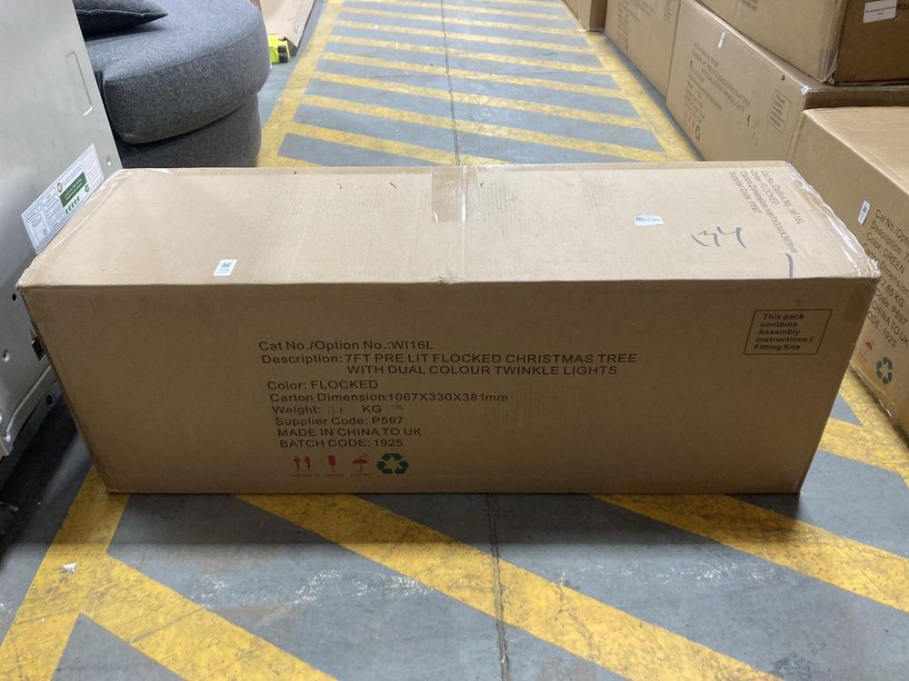 Lot 316  
            Chesterfield SR36 - Collection or Optional Delivery Available 

                
7FT PRE LIT FLOCKED CHRISTMAS TREE WITH DUAL COLOUR TWINKLE LIGHTS - ORIGINAL RRP...