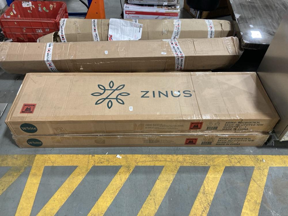 Lot 319  
            Chesterfield SR36 - Collection or Optional Delivery Available 

                
2 X ZINUS BENNET TV STAND WITH STORAGE CONSOLE UNIT IN WHITE - MODEL NO. EU-UTOTV...