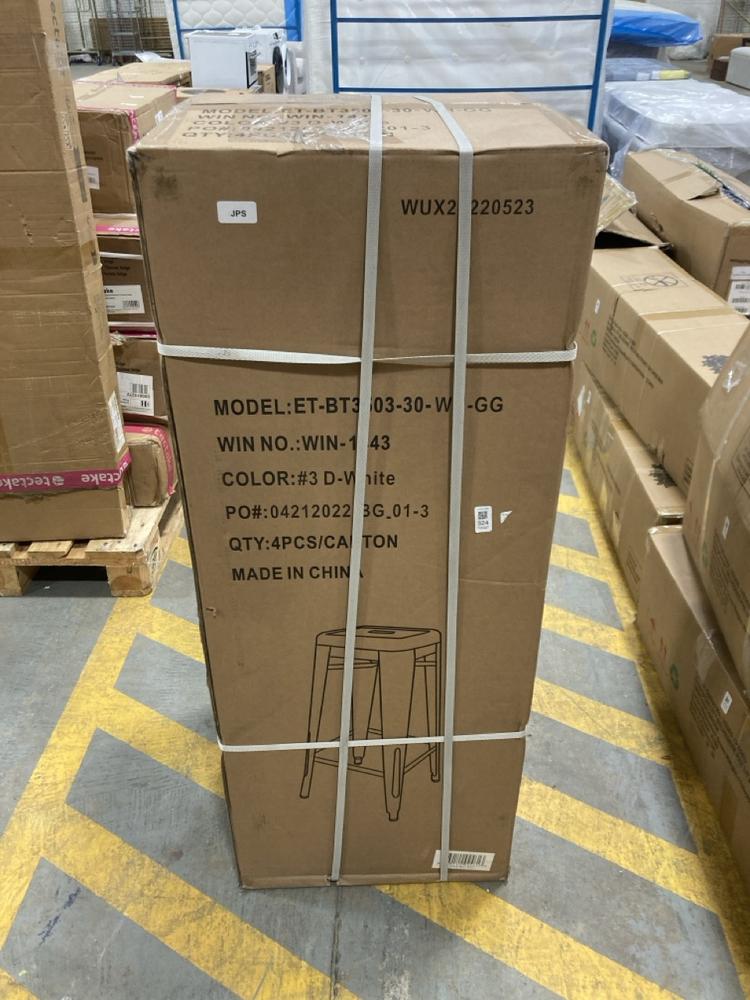 Lot 324  
            Chesterfield SR36 - Collection or Optional Delivery Available 

                
SET OF 4 STOOLS IN WHITE - MODEL NO. ET-BT3503-30-WH-GG (LOCATION: SR36 A2)