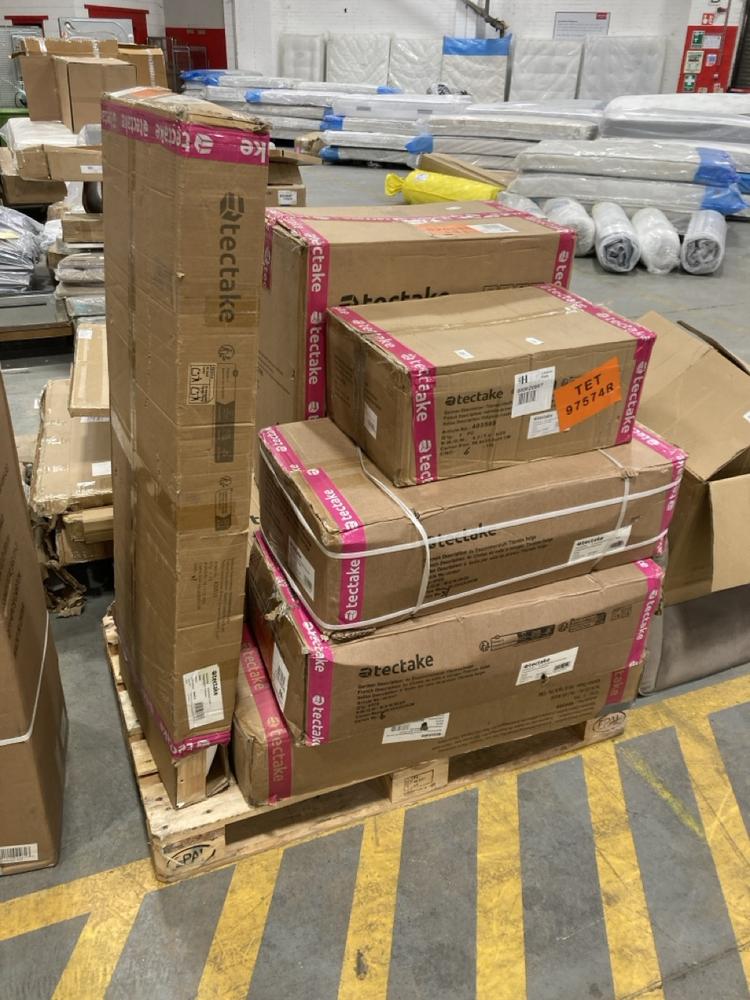 Lot 325  
            Chesterfield SR36 - Collection or Optional Delivery Available 

                
PALLET OF ASSORTED TECTAKE ITEMS TO INCLUDE TECTAKE WOODWORKING BENCH 117 X 47.5 ...