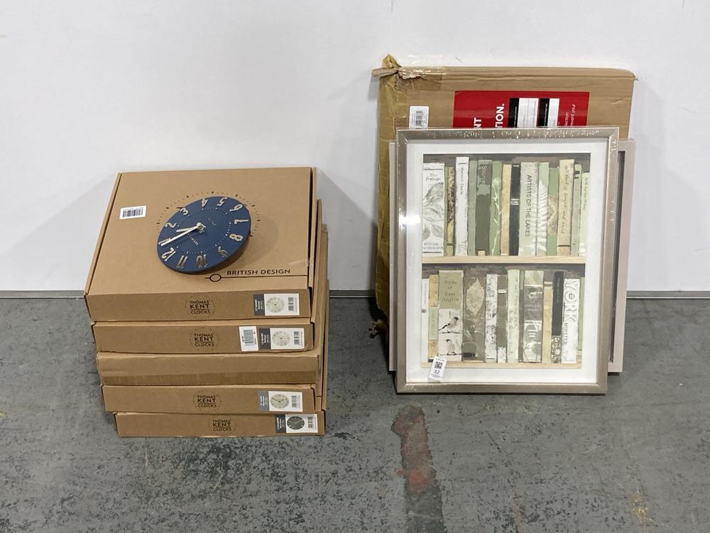 Lot 32  
            Chesterfield SR36 - Collection 

                
QTY OF ASSORTED ITEMS TO INCLUDE AZURE FRAMED ART 380X36X380MM - ITEM NO. 417871 ...