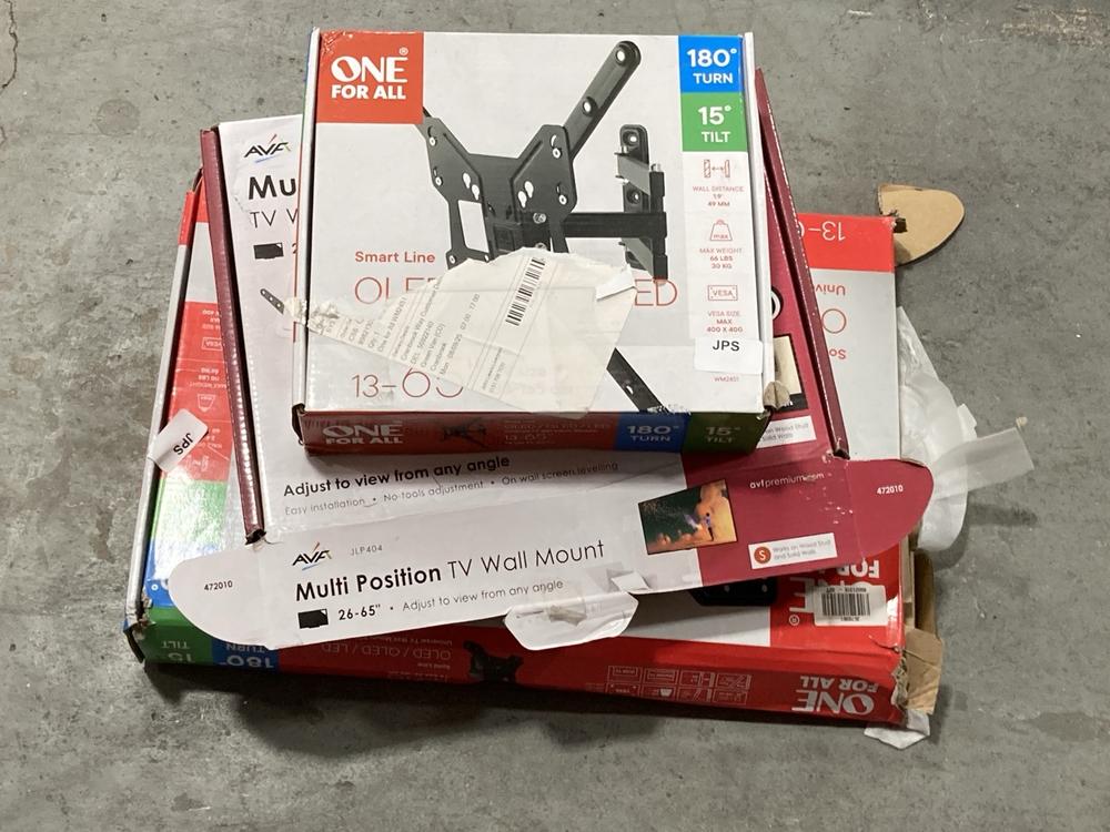 Lot 335  
            Chesterfield SR36 - Collection or Optional Delivery Available 

                
3 X ASSORTED WALL MOUNTS TO INCLUDE 26-65 INCH TV WALL MOUNT (LOCATION: SR36 A1)