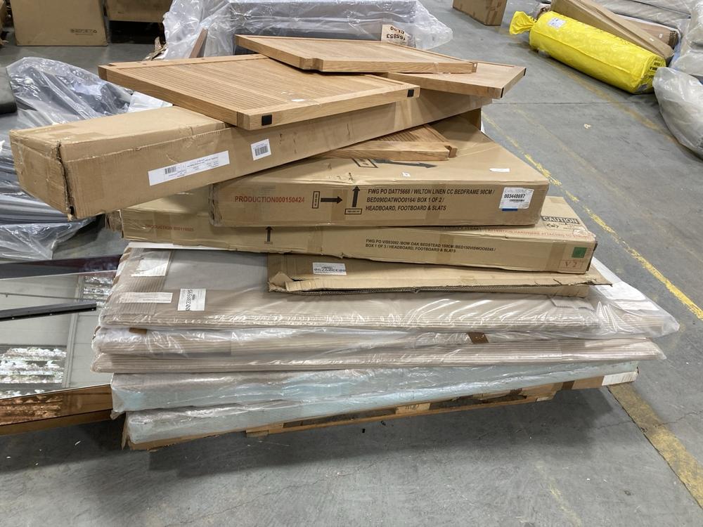 Lot 348  
            Chesterfield SR36 - Collection or Optional Delivery Available 

                
PALLET OF ASSORTED PARTS TO INCLUDE WILTEN LINEN CC BED FRAME 90CM *BOX 1 OF 2 ON...