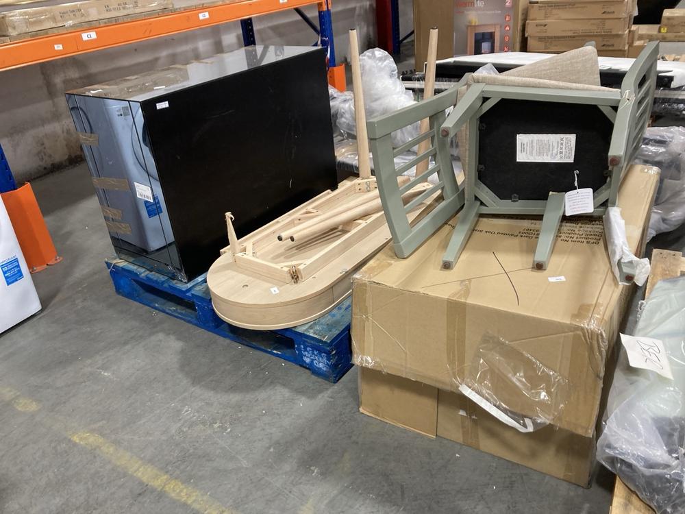 Lot 353  
            Chesterfield SR36 - Collection or Optional Delivery Available 

                
3 X ASSORTED ITEMS TO INCLUDE DFS SET OF 2 PAINTED OAK SLAT BACK CHAIR IN MUTED G...