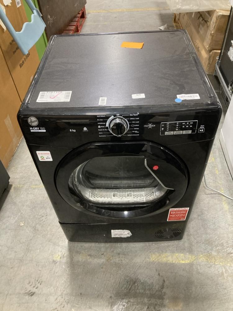 Lot 358  
            Chesterfield SR36 - Collection or Optional Delivery Available 

                
HOOVER H-DRY 100 8KG CONDENSER TUMBLE DRYER IN BLACK - MODEL NO. HLEC8LGB - ORIGI...