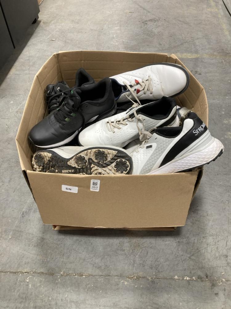 Lot 363  
            Chesterfield SR36 - Collection or Optional Delivery Available 

                
BOX OF ASSORTED SHOES TO INCLUDE STROMBERG DISRUPTER S25 TRAINERS UK SIZE 9 IN BL...