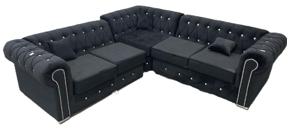 Lot 461  
            Chesterfield SR36 - Collection or Optional Delivery Available 

                
5 SEATER CORNER SOFA IN BLACK VELVET FEEL FABRIC WITH MATCHING SOFA CUSHIONS (LOC...