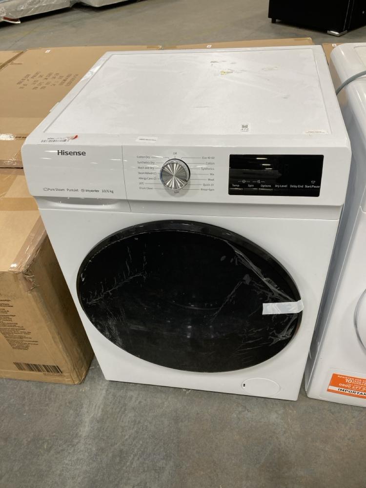 Lot 472  
            Chesterfield SR36 - Collection or Optional Delivery Available 

                
HISENSE 3 SERIES 10 / 6KG WASHER DRYER IN WHITE - MODEL NO. WDQA1014EVJM - ORIGIN...