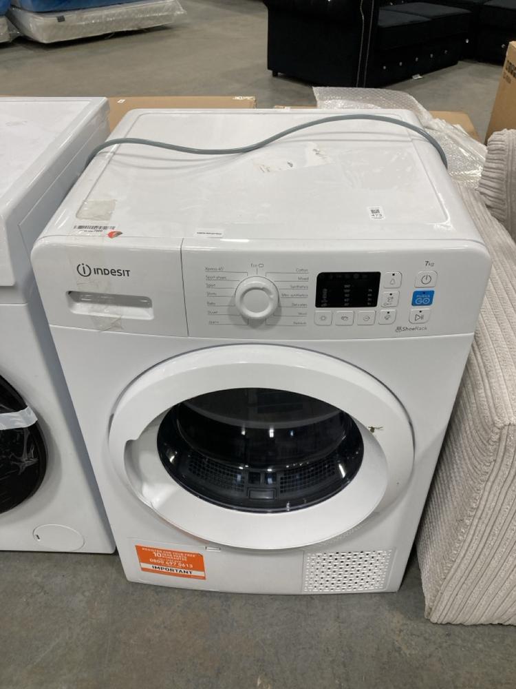 Lot 473  
            Chesterfield SR36 - Collection or Optional Delivery Available 

                
INDESIT 7KG HEAT PUMP TUMBLE DRYER IN WHITE - MODEL NO. YT M10 71 R UK - ORIGINAL...