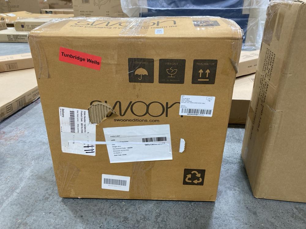 Lot 512  
            Chesterfield SR36 - Collection or Optional Delivery Available 

                
DFS 52X32X53CM COFFEE TABLE IN WHITE AND BRASS (BB089M6DM5G) (LOCATION: SR36 B2)