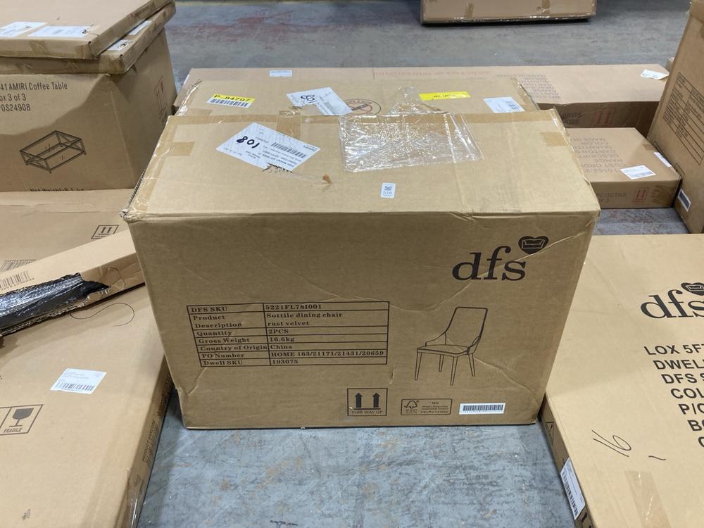 Lot 516  
            Chesterfield SR36 - Collection or Optional Delivery Available 

                
DFS 2PCE DINING CHAIR IN RUST VELVET (H2620048907) (LOCATION: SR36 B2)