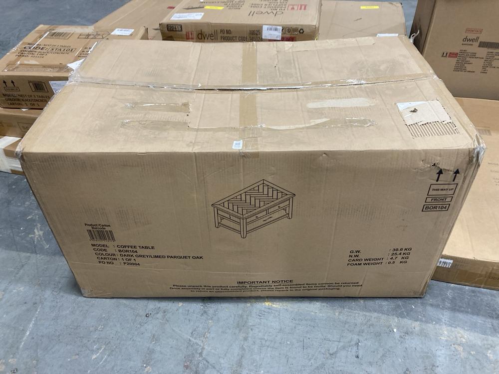 Lot 526  
            Chesterfield SR36 - Collection or Optional Delivery Available 

                
DFS 2 DRAWER COFFEE TABLE IN DARK GREY AND PARQUET OAK (LOCATION: SR36 B3)