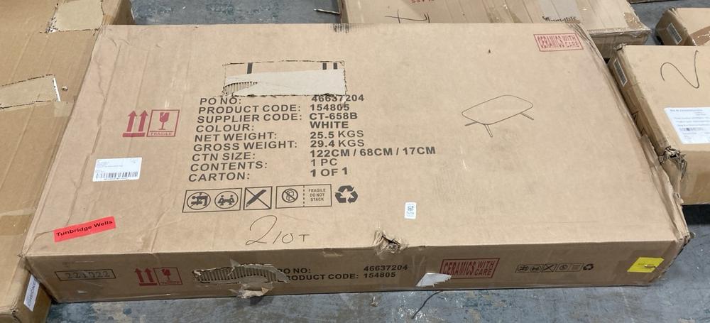 Lot 528  
            Chesterfield SR36 - Collection or Optional Delivery Available 

                
DFS COFFEE TABLE IN WHITE 122/68/17CM (BF126BGWTN ) (LOCATION: SR36 B4)