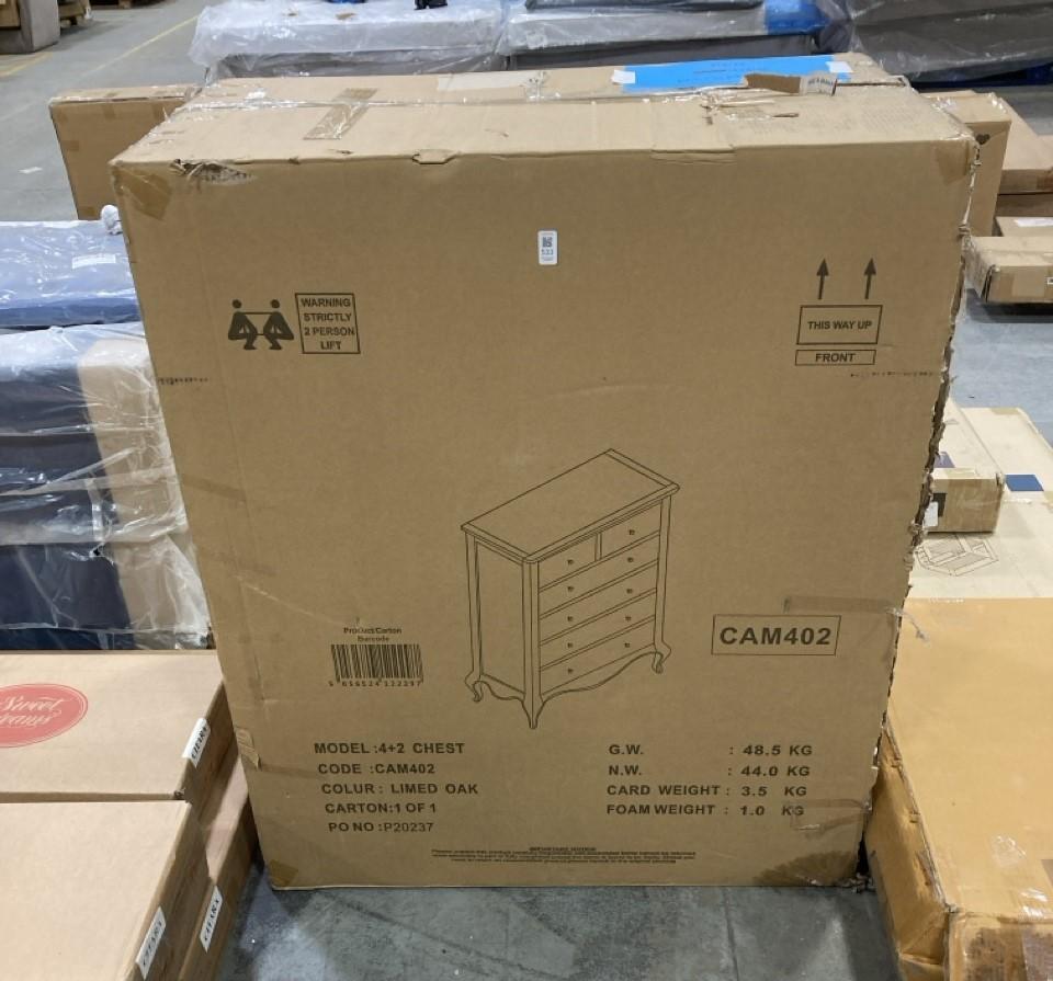 Lot 533  
            Chesterfield SR36 - Collection or Optional Delivery Available 

                
DFS 4+2 CHEST OF DRAWERS IN LIMED OAK (LOCATION: SR36 B3)