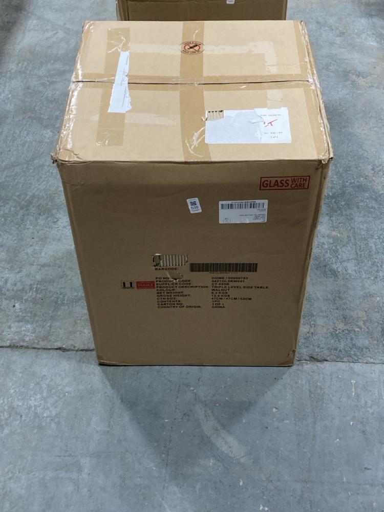 Lot 539  
            Chesterfield SR36 - Collection 

                
DFS TRIPLE LEVEL SIDE TABLE IN WALNUT (COLLECTION ONLY) (LOCATION: SR36 B3) (BB5S...