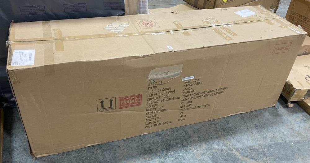 Lot 543  
            Chesterfield SR36 - Collection or Optional Delivery Available 

                
DFS TV UNIT IN GREY MARBLE CERAMIC / BLACK ASH (LOCATION: SR36 B3) (BB07LEZ9SF5)