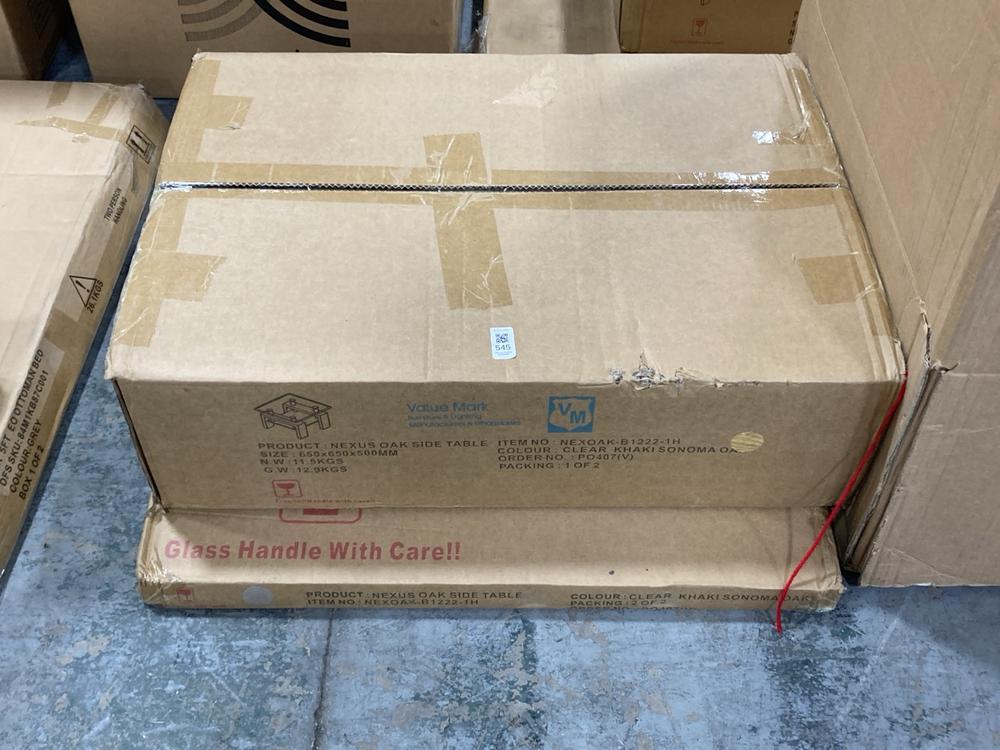 Lot 545  
            Chesterfield SR36 - Collection 

                
DFS SIDE TABLE IN CLEAR KHAKI SONOMA OAK (COLLECTION ONLY) (LOCATION: SR36 B3)