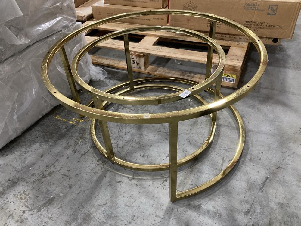 Lot 582  
            Chesterfield SR36 - Collection or Optional Delivery Available 

                
DFS 2 X COFFEE TABLE FRAMES IN GOLD (LOCATION: SR36 B4)