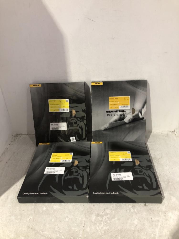 Lot 1036  
            Chesterfield SR45 - Parcel Delivery Only 

                
4 X MIRKA CARAT FLEX P80 PACK OF 50 SANDING SHEETS SIZE 230X280MM (LOCATION: J7)