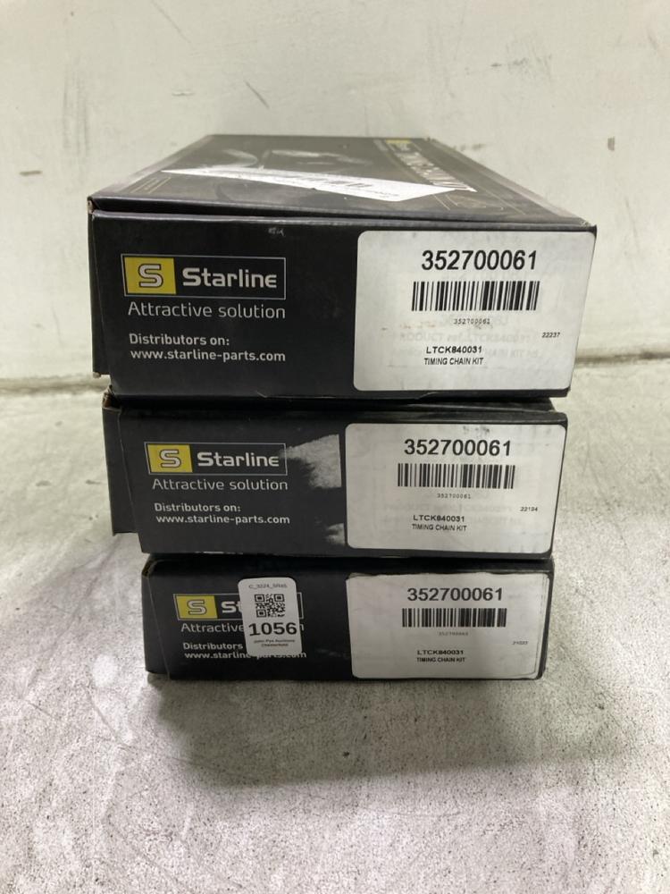 Lot 1056  
            Chesterfield SR45 - Parcel Delivery Only 

                
3 X STARLINE 352700061 TIMING CHAIN KITS (LOCATION: J8)