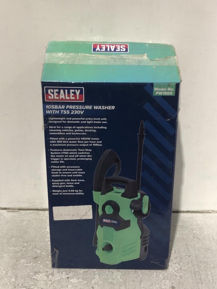 Lot 1123  
            Chesterfield SR45 - Parcel Delivery Only 

                
SEALEY PW1500 105 BAR PRESSURE WASHER (LOCATION: J10)