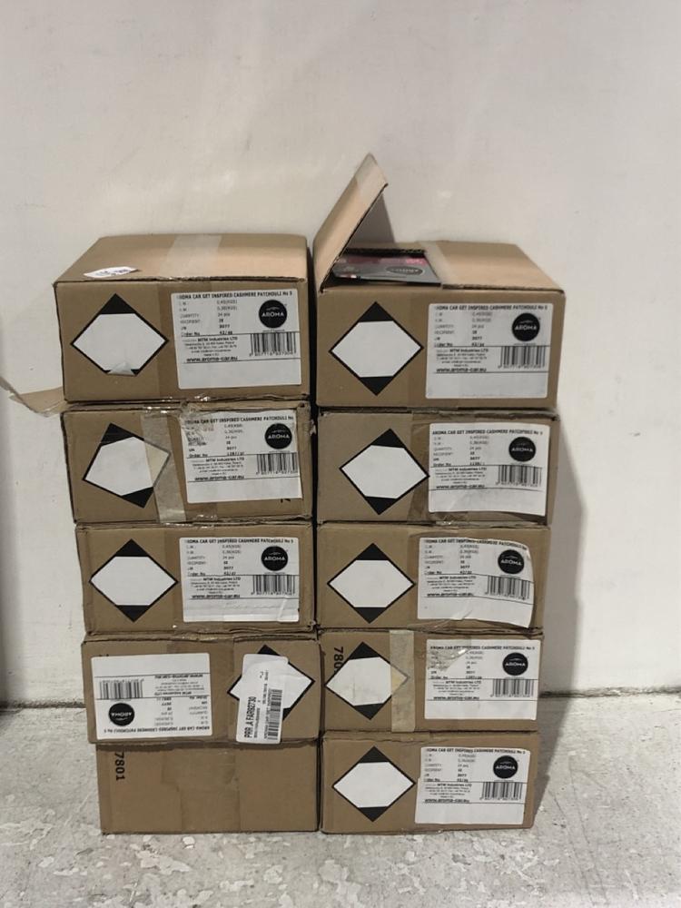 Lot 1127  
            Chesterfield SR45 - Parcel Delivery Only 

                
10 X BOXES OF 24 X AROMA CAR AIR FRESHENERS CASHMERE PATCHOULI (LOCATION: J10)