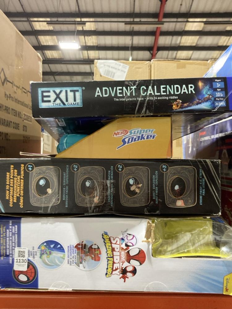 Lot 1130  
            Chesterfield SR45 - Parcel Delivery Only 

                
4 X ASSORTED TOYS TO INCLUDE NERF SUPER SOAKER (LOCATION: K1)