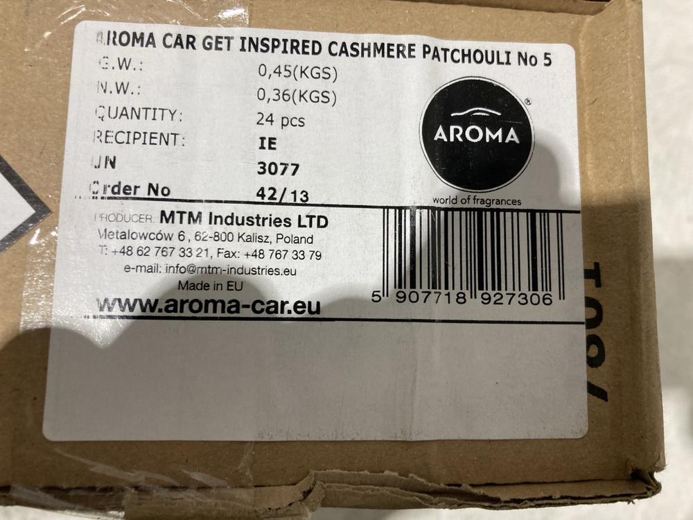 Lot 1173  
            Chesterfield SR45 - Parcel Delivery Only 

                
10X BOXES OF 24 AROMA CAR AIR FRESHENERS CASHMERE PATCHOULI (LOCATION: K2) - Image 2