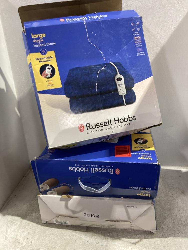 Lot 1195  
            Chesterfield SR45 - Parcel Delivery Only 

                
3X ASSORTED ITEMS TO INCLUDE RUSSELL HOBBS LARGE SHERPA HEATED THROW (LOCATION: K3)