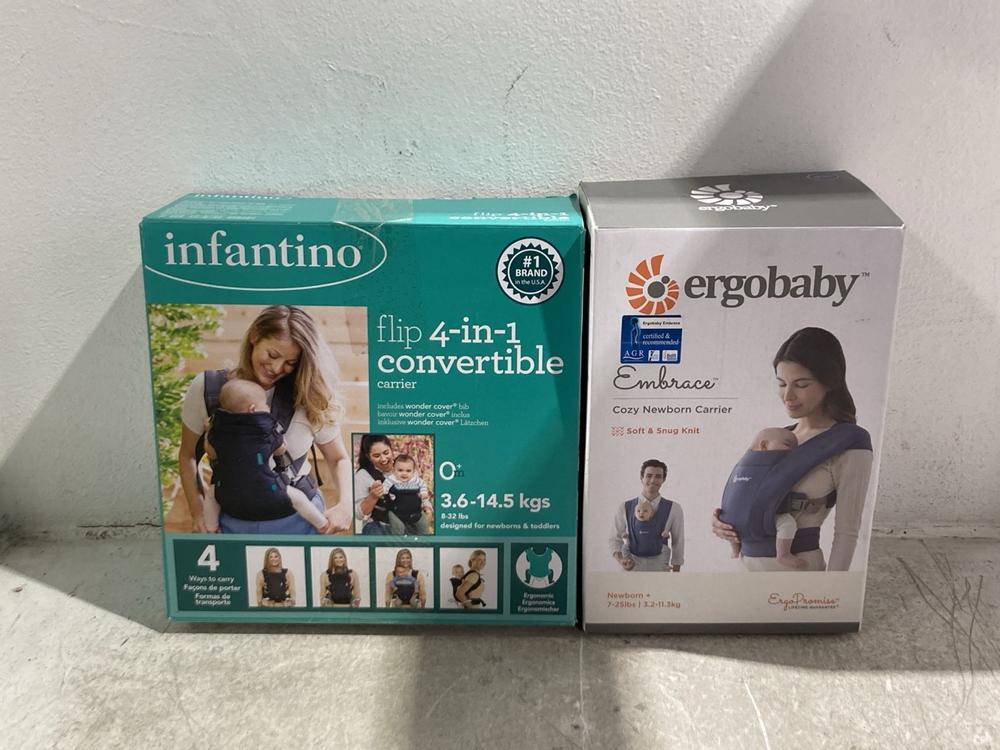 Lot 1202  
            Chesterfield SR45 - Parcel Delivery Only 

                
INFANTINO FLIP 4 IN 1 CONVERTIBLE ERGOBABY EMBRACE COZY NEWBORN CARRIER (LOCATION...