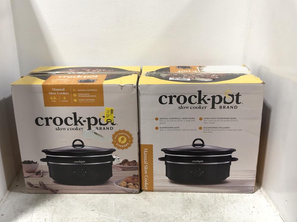 Lot 123  
            Chesterfield SR45 - Parcel Delivery Only 

                
2X CROCK POT MANUAL SLOW COOKER 6.5L (LOCATION: G3)