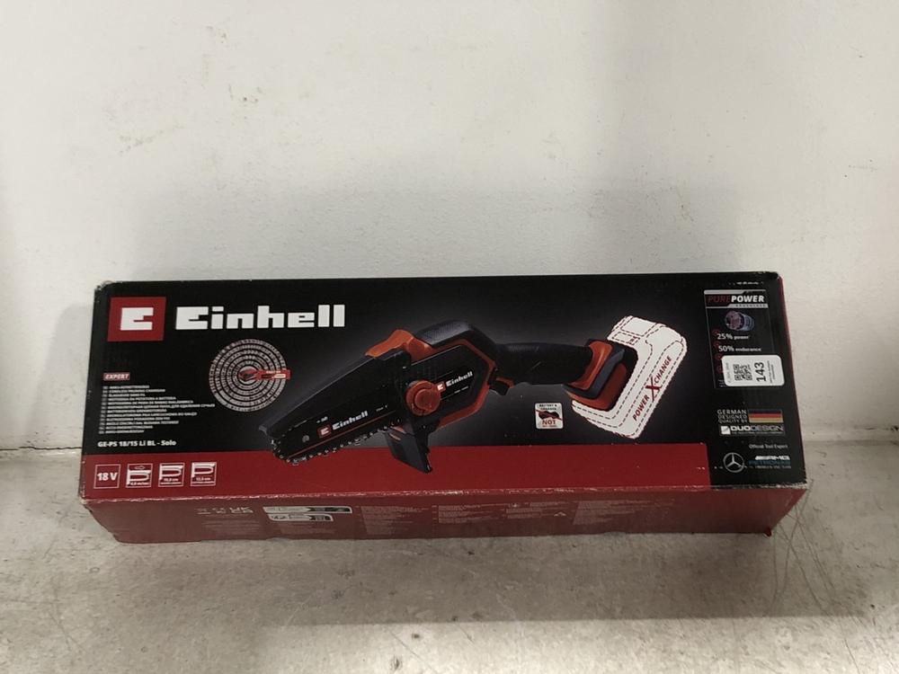 Lot 143  
            Chesterfield SR45 - Parcel Delivery Only 

                
EINHELL CORDLESS PRUNING CHAINSAW (LOCATION: G4)