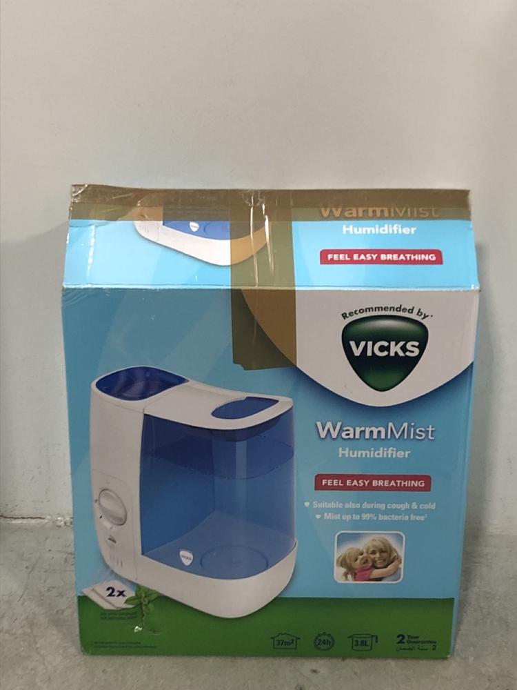 Lot 144  
            Chesterfield SR45 - Parcel Delivery Only 

                
WARM MIST HUMIDIFIER RECOMMENDED BY VICKS FREE EASY BREATHING (LOCATION: G4)