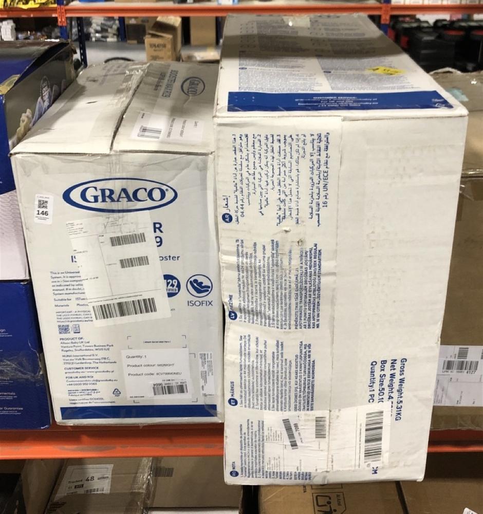 Lot 146  
            Chesterfield SR45 - Parcel Delivery Only 

                
GRACO BOOSTER MAX R129 ISOFIX BACKLESS BOOSTER TO INCLUDE GRACO AFFIX GROUP 2/3 H...