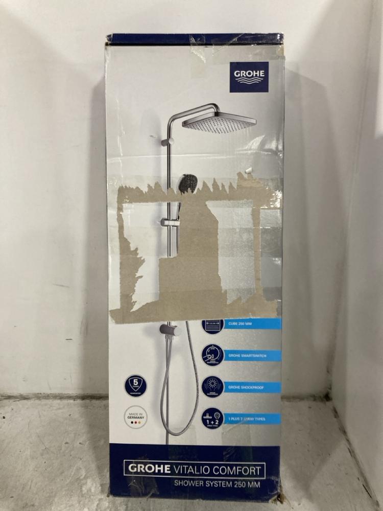 Lot 181  
            Chesterfield SR45 - Parcel Delivery Only 

                
GROHE VITALIO COMFORT SHOWER SYSTEM 250MM (LOCATION: G6)